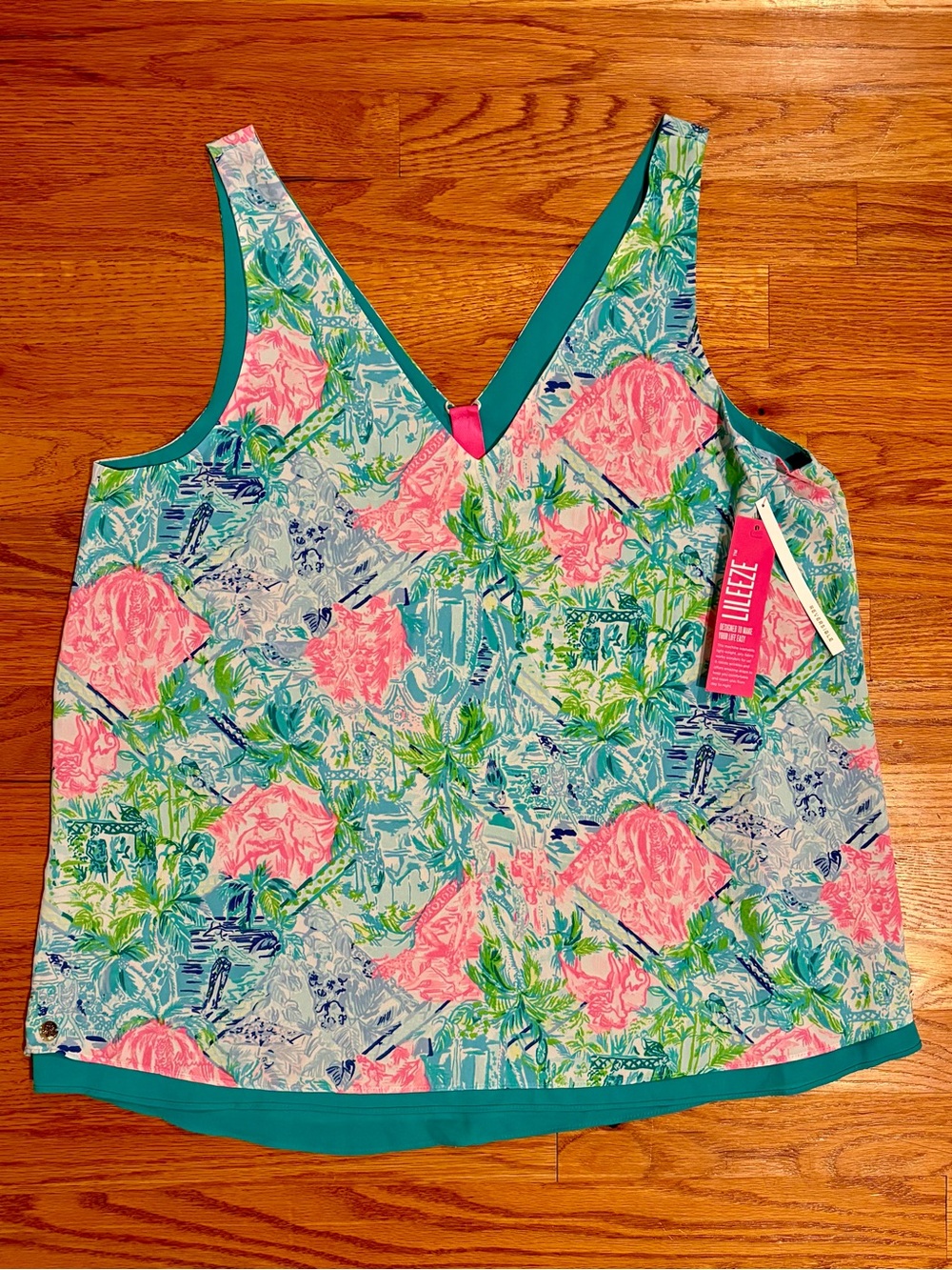 Lilly Pulitzer Reversible Teal & Pink V-Neck Printed Tank Top